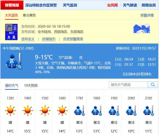 今日最低气温7℃ 深圳寒冷天气还将持续两天