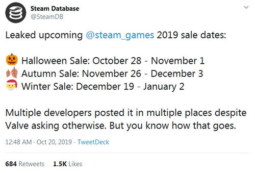 2020十月至十二月Steam促销活动时间曝光