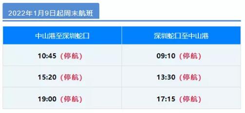 中港客运发布公告：1月9日起部分航班停航