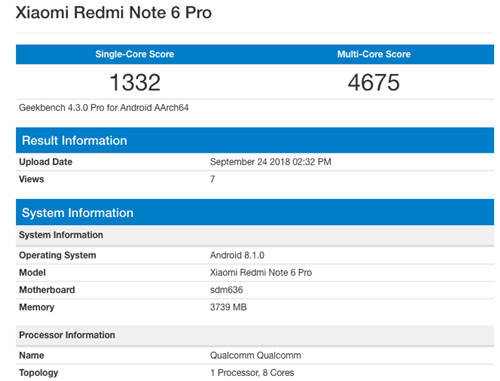 红米Note 6 Pro现身跑分库 骁龙636确认搭载