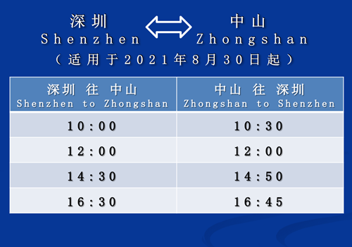 8月30日起深圳机场码头往返珠海和中山船班恢复至每日14个班次